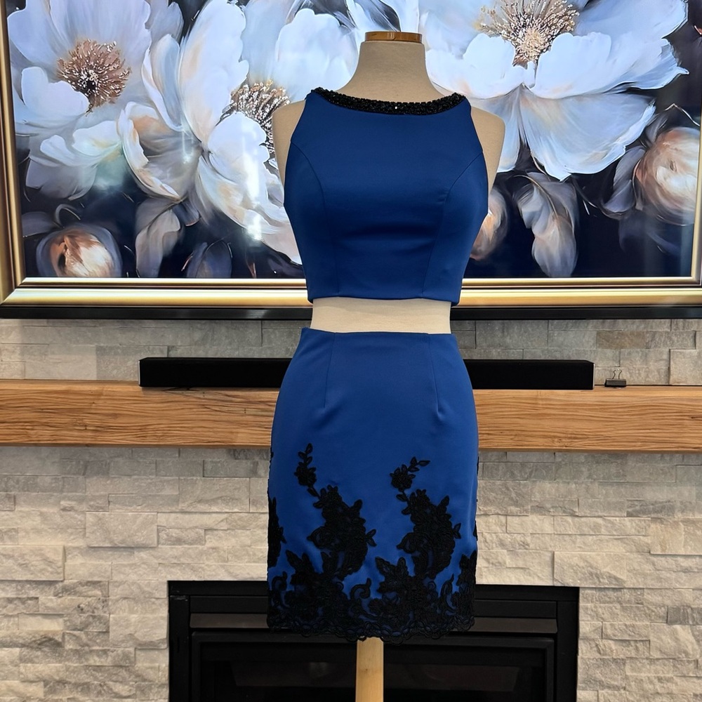 Blue scuba two piece homecoming dress